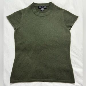 Shin Choi 100% Cashmere Short Sleeve Top Womens M Dark Green Academia Old Money